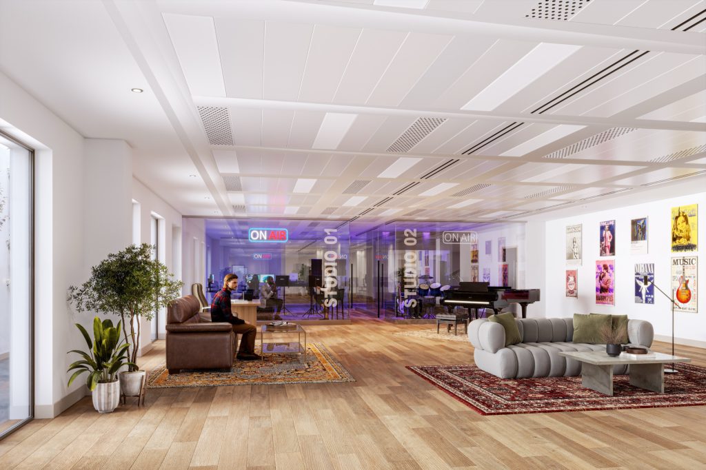 Indicative CGI of a music studio fitout at 78 St James's Street