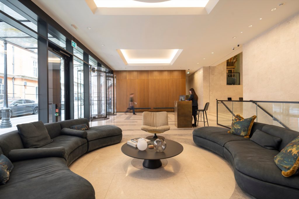Reception lounge seating at 78 St James's Street